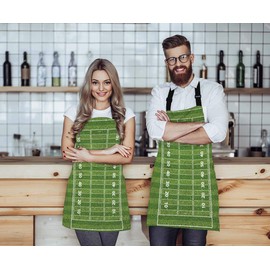 WONDERTIFY American Football Field Green Apron, Bib Apron with Adjustable Neck for Men Women,Suitable for Home Kitchen Cooking Waitress Chef Grill Bistro Baking BBQ Hairdresser Cobbler Artist Apron