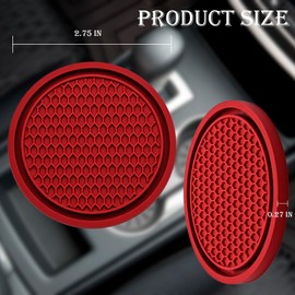MEAJOO 2PCS Car Cup Holder Coaster, Universal Auto Non-Slip Cup Holder Coaster, 2.75In Universal Non-Slip Recessed Car Interior Accessories (Red)