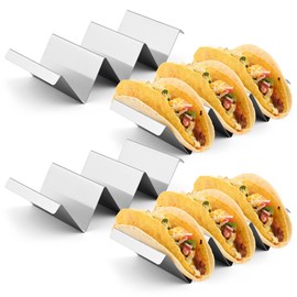 SPUVGVC Taco Holders Set of 4 - Stainless Steel Taco Stand Rack Tray, Stylish Taco Shell Holders, Rack Holds Up to 3 Tacos Each Keeping Shells Upright, Oven Safe for Baking, Dishwasher & Grill Safe