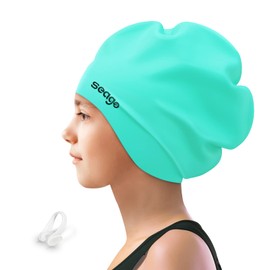 Seago Kids Swim Cap for Girls Boys Long Hair Swimming Cap for Kids 6-14 Youth Extra Large Swim Cap for Braids and Dreadlocks Waterproof Pool Silicone Bathing Swimming Caps That Keep Hair Dry