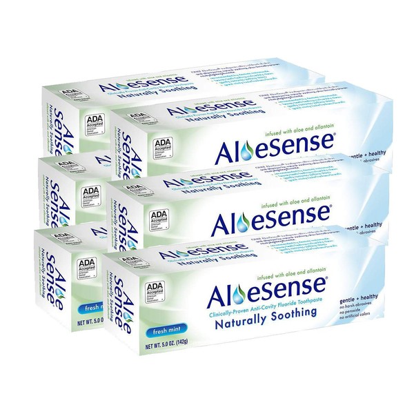 AloeSense Naturally Soothing Fluoride Toothpaste, Fresh Mint, 5 oz (6 Count)