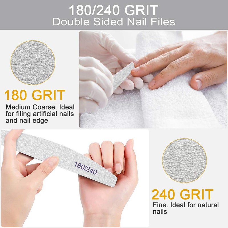Nail File Nail Files, 180/240 Grit Nail Files for Natural
