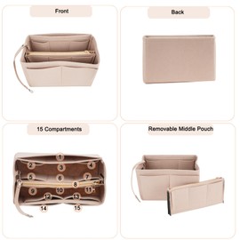 CRITIVE-S Felt Bag Organiser Insert, Handbag Purse Organiser with Multiple Compartments & Zips, 2 in 1 Makeup Bags Insert, Tote Bags Storage for Handbags with Detachable Bag and Key Chain