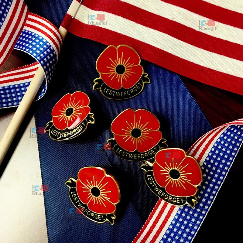 50-Pack Metal Poppy Flower Pins Veterans Day pins Memorial Day