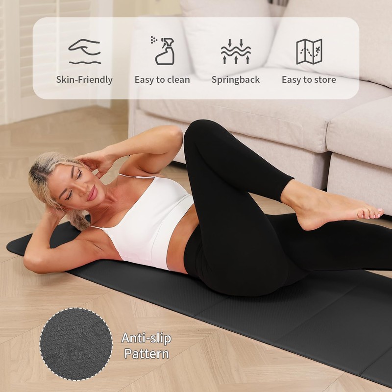 PAIDU Foldable Yoga Mat - 10mm Extra Thick, 75"26" Non-Slip