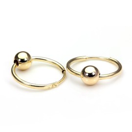 9ct Gold 14mm Sleeper Hoop Earrings with Ball/Sleepers/Hoops/Earring