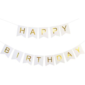 White HAPPY BIRTHDAY Banner,Premium Quality Happy Birthday Banners with Golden Sparkle Shimmering Letters, Reusable Birthday Party Supplies Perfect for Kids Girls and Women