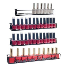 4 Packs Metal Nail Polish Rack Wall Mounted Shelf 16.5 x 2 inches, Nail Polish Organizer for Wall Holds up 52 Bottles, Nail Polish Holder for Home and Salon