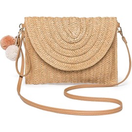 Alifyt Straw Clutch Bag Women Evening Handbag Straw Flat Summer Clutch Beach Bag, Style1-Brown