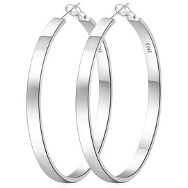 EXGOX Silver Large Hoop Earrings for Women Sterling Silver Hoop Earrings 14K Real Gold Plated Hoops 925 Silver Hypoallergenic Lightweight 4MM Wide Big Hoop Earrings for Women 30/40/50/60mm