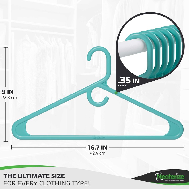 NEATERIZE Ultra Heavy Duty Plastic Clothes Hangers - Aqua -