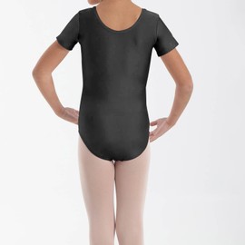 P&R Dance Wear LTD Girls Shiny Short Sleeve Dance School Gymnastics Leotard Kids Sizes - wonderful Christmas or birthday present - Comfortable Fit - Performance Wear Bodysuit (Black, 11-12)