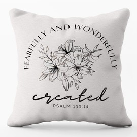 Fearfully and wonderfully Created psalm Throw Pillow Covers 18x18 inch Christian Bible Verse Pillowcase Wildflower Christian Gifts，Religious Pillowcase，Christian Gifts for Women Girl