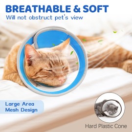 GoGoPaw Breathable Air Mesh Cat Cone Collar Soft to Stop Licking, Adjustable, Foldable Lightweight Kitten Cones After Surgery Recovery for Cats & Kittens (Light Blue,L)