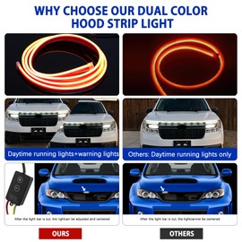 DREAMOTOR 94.5 Inch Led Hood Light Strip, White Dynamic Car LED Hood Strip Lights with Fuse Protection, Turn Signal Lamp, Universal Exterior Daytime Running Light Strip for Cars, SUVs, Trucks