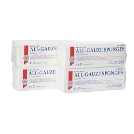 Henry Schein 100% Cotton Woven All-Gauze Sponge 3x3 12 Ply Non-Sterile Square for Wound Dressing Gauze Sponge-Pads for Wound Care & Home First Aid Kits, 200 / Pack, 570-2648