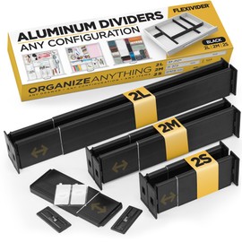 Practical Comfort Custom Drawer Organizer 6 Adjustable Aluminum Dividers, Black – For Kitchen, Bathroom, Office, and More