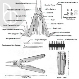 Multitools for Man, Multi Tool Foldable Pliers with Improved Scissors and Screwdriver, Stainless Steel with Nylon Bag, Ideal for Outdoor, Hiking Gift for Dad Men, Christmas Gifts