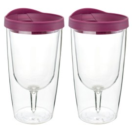Southern Homewares 10oz Merlot Red Lid Wine Tumbler, 2-Pack – Insulated Double Wall Acrylic with See-Through Cup