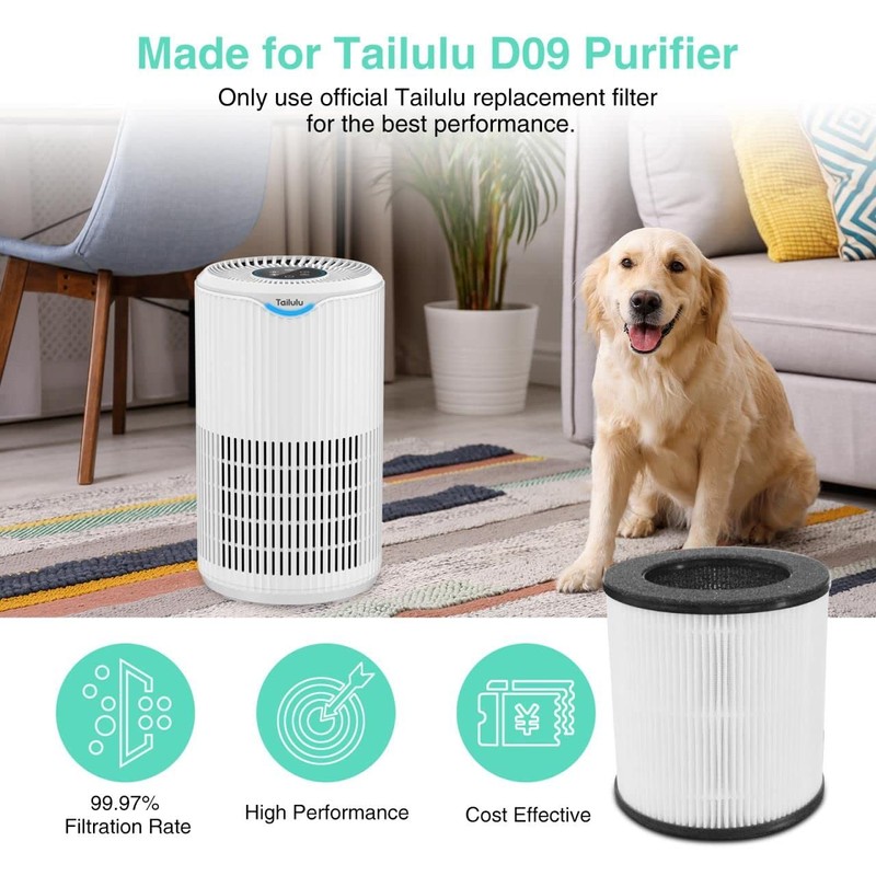 Tailulu Air Purifier Replacement Filter for D09 Air Cleaner, 3-in-1