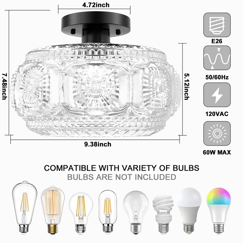 OYKYOHEI Semi Flush Mount Ceiling Light, Globe Glass Ceiling Light