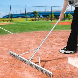 Qinyoung Aluminum Maintenance Rake 36 Inch Baseball Field Rake Garden Rake Landscape Rake with 66''-98'' Adjustable Handle Metal Heavy Duty Yard Leveling Rake for Lawns Care Gardening Loosening Soil