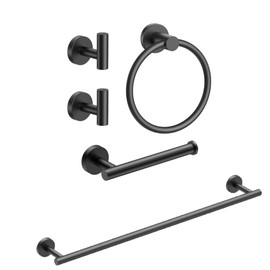 FORIOUS Towel Bar for Bathroom, 4 Piece Toilet Paper Holder Set Matte Black