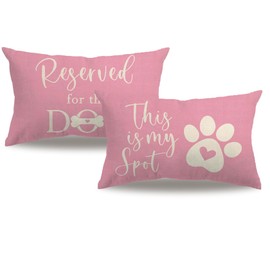Dog Themed Throw Pillow Covers 12x20 Inch, Double-sided printed Reserved for the Dog Funny Pet Paw This is My Spot Decor Lumbar Cushion Cover Pet Dog Lover Pillowcases 2Pack for Sofa Decor (Pink)