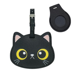 XEEWEN for Airtag Cute Luggage Tag Holder, Leather Travel Suitcase Tracking Case with Name ID Label (Cat)