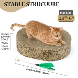 Cat Scratcher Cardboard, 2in1 Oval Cat Scratcher Bed for Indoor Cats Cat, Scratch Pad Bowl with Scratching Toy, Cozy Oval Cat Scratch Bed Furniture for Kittens & Medium Size Cats(Black)