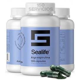 Espirulina en Cápsulas Pack de 3 Frascos 300 Unidades 600 Mg por Cápsula Alga Spirulina Platensis Suplemento Vegano sin Gluten Origen Vegetal 180 g...