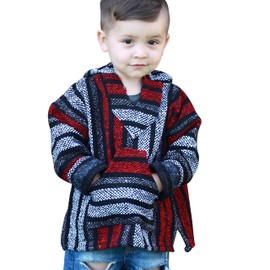 Youth Kids Childrens Mexican Baja Hoodie Pullover Sweater Unisex Boys Girls (XX-Small (1-2 years), Red/Gray)