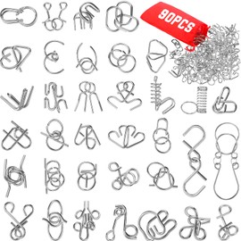 Yilloog Set of 90 Metal Brain Teaser Puzzles with Pouch, Steel Puzzle Games Physics Mind Metal Wire Puzzles for Adults Basket Stocking Stuffers for Teen Boys Girls Kids Desk Trinkets Challenge Gift