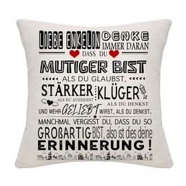 Bommex Inspirational Gift Cushion Cover 'Dass Du Mutiger Bist Als Du Glaubst' for Granddaughter from Grandma Grandpa - Birthday and Graduation Gift Memory