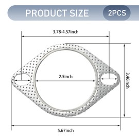 Civwesi 2 PCS Car 5.67" x 3.46" 2.5" ID Exhaust Pipe Interface Gasket, Dual Hole Tinplate Graphite Dual Hole High Pressure High Temperature Flange Gasket, Retrofit Parts, for Most Cars (Silver)