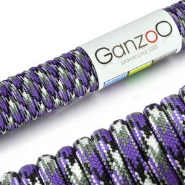 'Universal Survival Rope Made of tear-resistant Parachute Cord/Paracord 550 Core Rope Nylon, 550lbs, Total Length 31 Meters (100 ft) Color: Purple/Black/White – Ganzoo