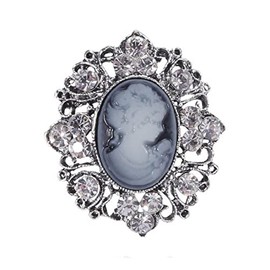 Générique Women's Cameo Bust Brooch Grey Blue Crystal Rhinestone Steel, 5 x 4 cm, Stainless Steel