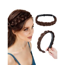 Ausing Stretch Braid Hair Headband 2PCS Braided Hair Hoops and Hair Bands Synthetic Braid Hairpiece with Teeth Women Beauty Accessories Deep Brown