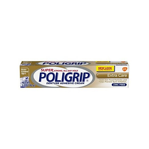 SUPER POLIGRIP Denture Adhesive Cream Extra Care 2.20 oz (Packs of 6)