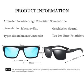 HGDGears Vintage Polarised Sunglasses Men and Women, Driving, Cycling, Fishing, Travel, UV400 Protection Sunglasses for Men, B02-Black+Blue