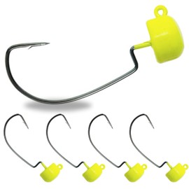 Reaction Tackle Tungsten Mushroom Head Ned Rig Shroom Jig Heads for Finesse Fishing, Weedless Jig Head for Bass Fishing with Soft Lures (5-Pack) 1/8oz Chartreuse EWG