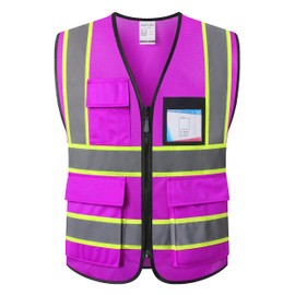 HATAUNKI Reflective Safety Vest for Men Women Hi Vis Vest with 8 Pockets High Visibility Mesh Reflective Vest Meets ANSI/ISEA Standards (Purple-07, Large)