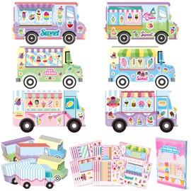 CY2SIDE Ice Cream Stickers Scene - 24set Make Your Own Ice Cream Cart Scene Art Craft DIY Dessert Truck Shop Stickers with Mix Match Sweets Decals for Kid Summer Party Games for Classroom Activities