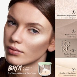 FOCALLURE Paleta de resaltadores y contornos, polvo de contorno facial todo en uno con resaltador degradado y sombra mate, maquillaje radiante 3D natu