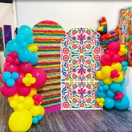 Sensfun Mexican Fiesta Arch Backdrop Cover Cinco De Mayo Birthday Baby Shower Decorations,2-Sided Colorful Mexican Otomi Flowers Backdrop Arch Covers for Mexico Talavera Wedding Party Decor 2.6x6ft