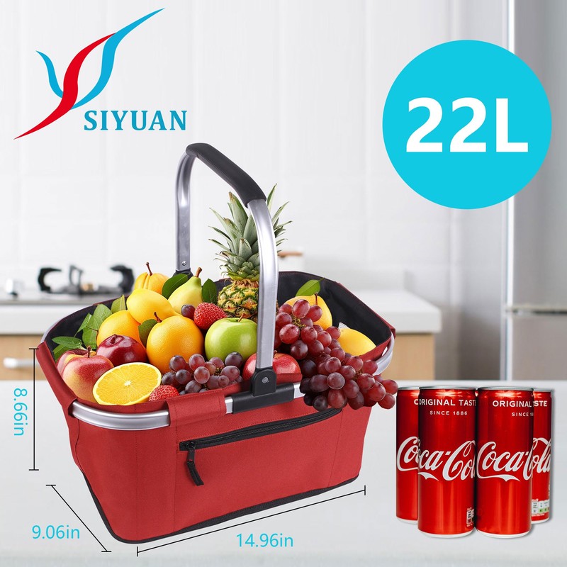 Picnic Basket, SIYUAN Shopping Basket with Handle 22L Collapsible Grocery