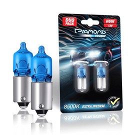 Diamond Vision 2x H6W 12V 6W Xenon Look Halogen Car Bulbs 8500K Super Ultra White Extremely Durable Set of 2 E-Mark BAX9s