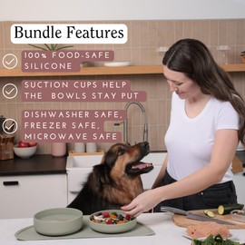 Should We Go? Complete Pet Feeding Set: Slow Feeder & Water Bowl with Spill-Proof Silicone Mat - Ideal for Small to Medium Dogs, Non-Slip, Easy Clean, Raised Edges, Durable Silicone - Blush