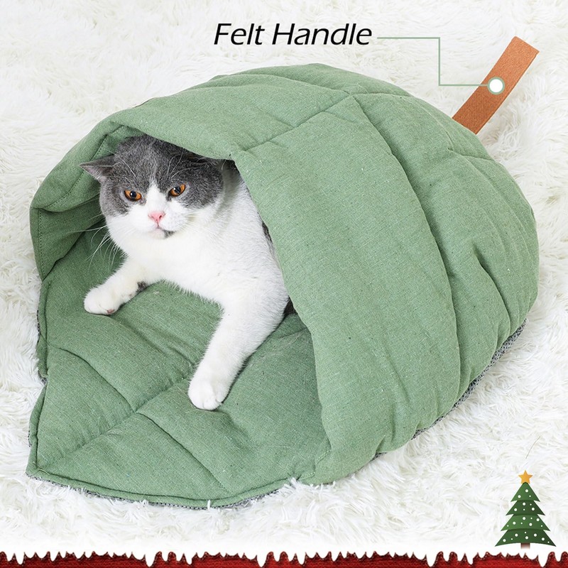 Cat Sleeping Bag,Linen Fabric Cat Bed Cave Leaf Nest Pet