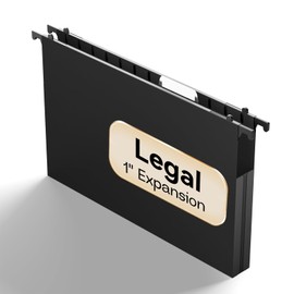 NORDUN Plastic Legal Size Hanging File Folders,Heavy Duty 1 Inch Expansion,12 Pack Reinforced Black Legal Hanging Folders Expandable,Adjustable Tabs,File Cabinet Folders for Bulky Files